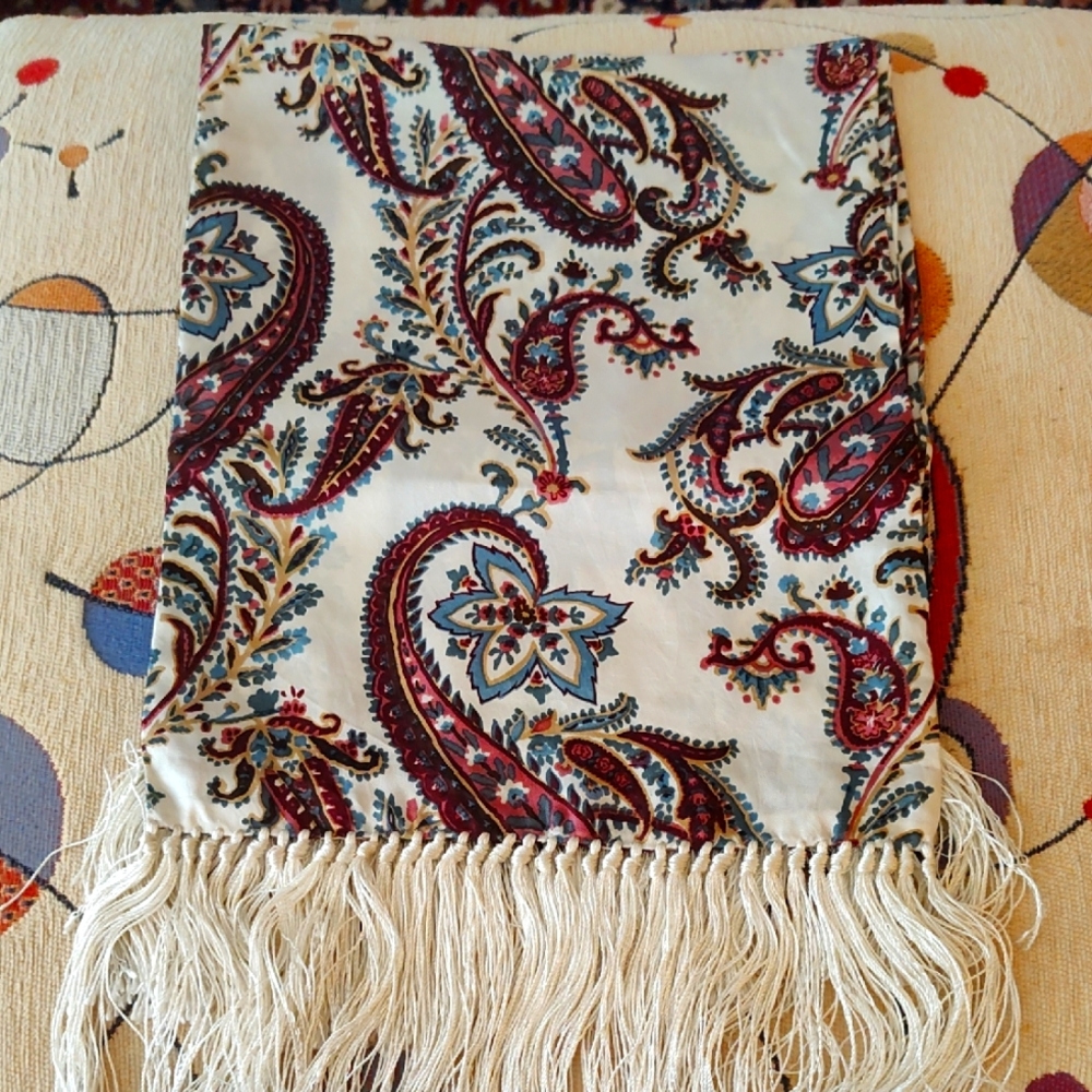 Silk Paisley Floral Fringe Scarf